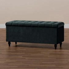 120cm Cubed Ottoman Storage Box,Black Velvet Upholstered Chesterfield Storage Ottoman Box with Wooden Legs