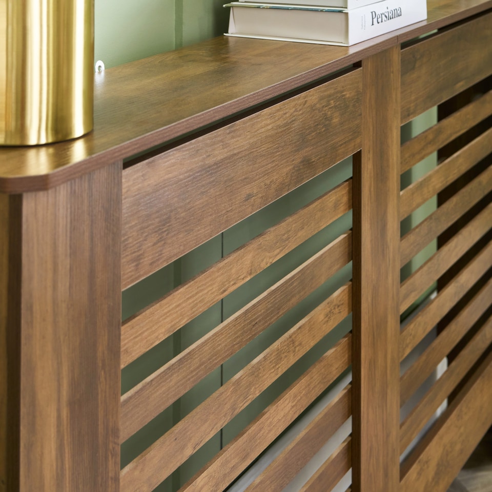 image 1 of OHS Wood Effect Radiator Cover Sideboard Shelf - Large | Brown | Dark Wood