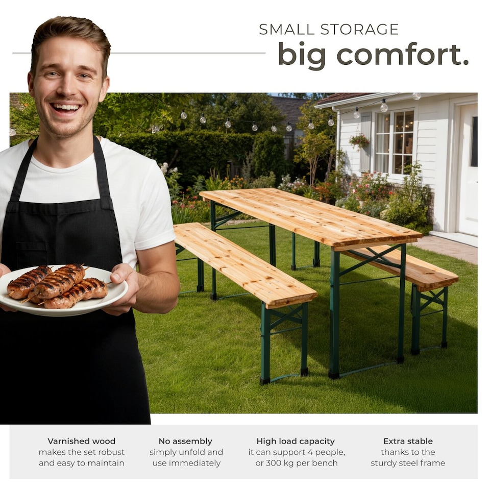 image 1 of Picnic Table and Benches Sissi - 3-piece, foldable