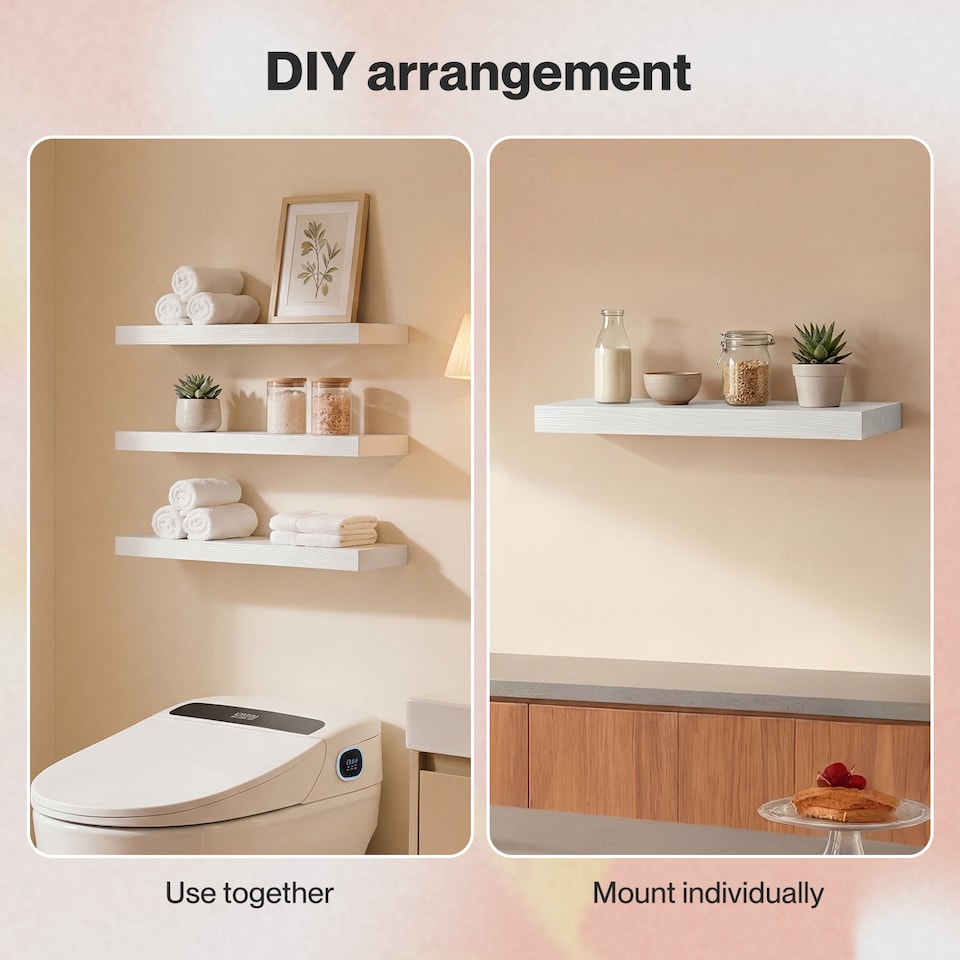image 1 of Levede Floating Shelf Wall Storage Screw Mounted Rustic Home Decor 3 PCS White