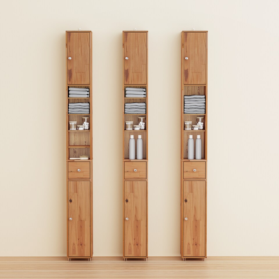 image 1 of SoBuy BZR34-II-SH,Tall Bathroom Storage Cabinet with 4 Adjustable Shelves and 1 Drawer | Brown | Hellbraun | 1