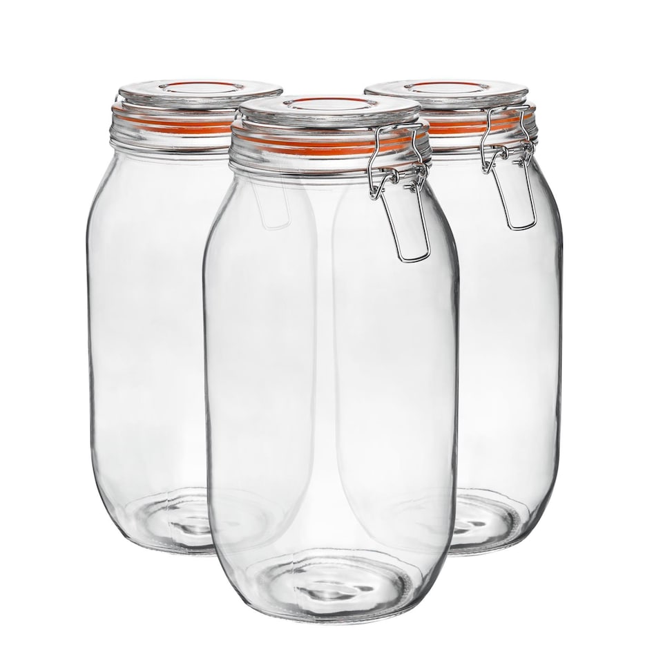 image 1 of Argon Tableware Glass Storage Jars - 2 Litre - Set of 6 - 4 Colour Seals Airtight Kitchen Storage Container Preserving Jar