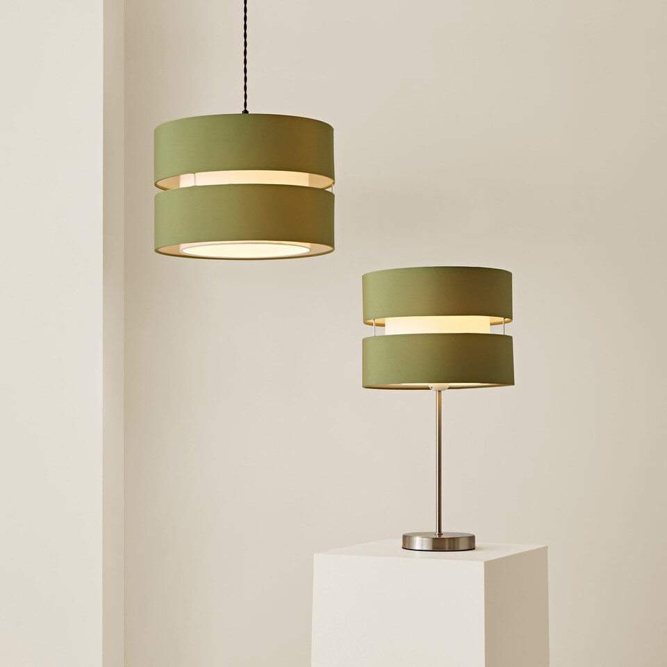 image 1 of ValueLights Sophia Pair Small Olive 2 Tier Ceiling Light Shades | Green