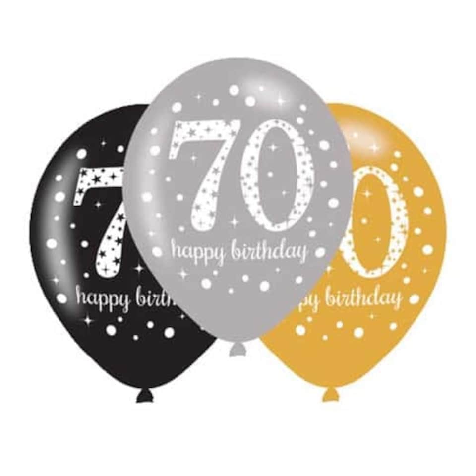 Gold Celebration Happy 70 Birthday Latex Balloons 27cm / 11 in - Pack of 6