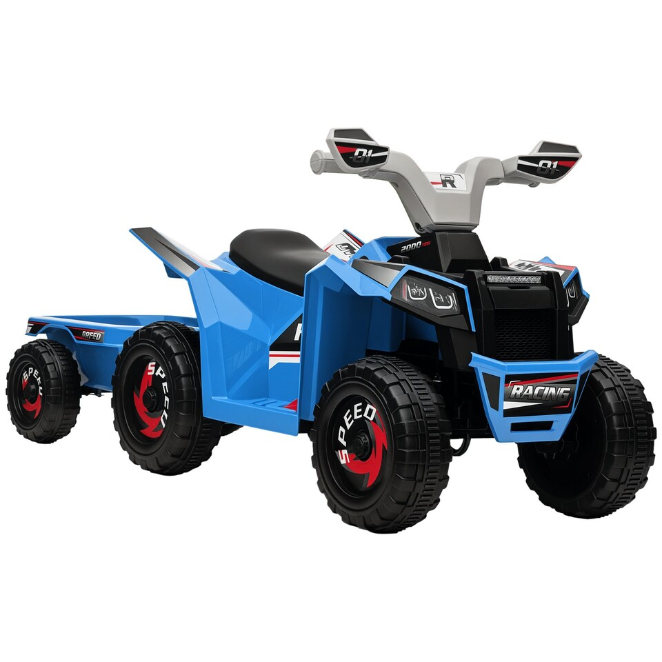 image 1 of HOMCOM Electric Quad Bike, 6V Kids Ride-On ATV with Back Trailer - Blue