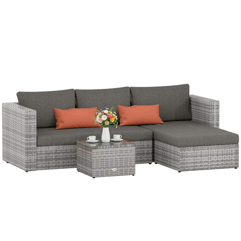 image 1 of Outsunny 3 PCS Outdoor PE Rattan Chaise Lounge Furniture Sofa Set w/ Cushions