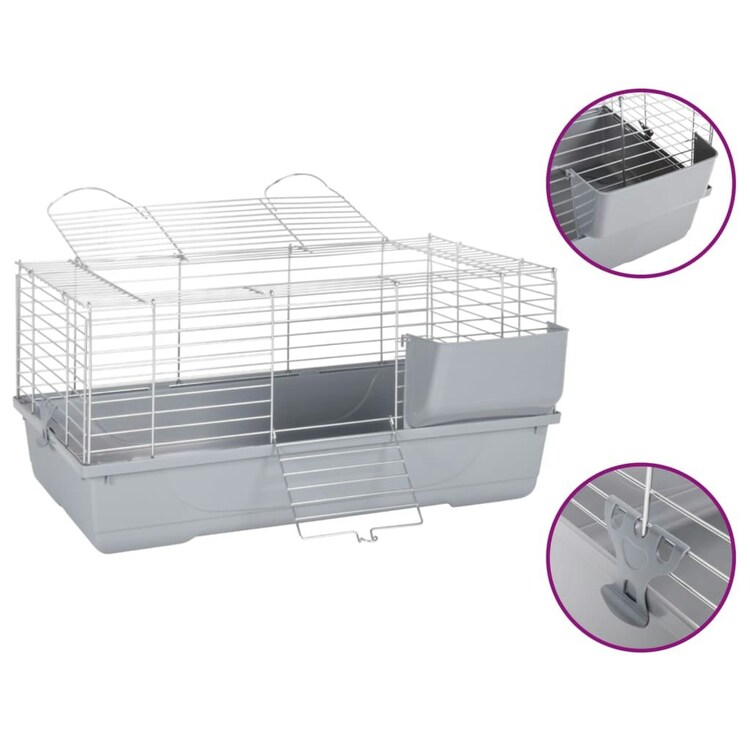 Small Animal Cage Grey 80X45X39 Cm Polypropylene And Metal