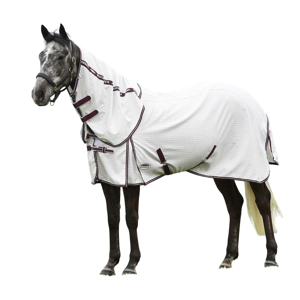 image 1 of Weatherbeeta Hybrid Seasons Combo Neck Horse Fly Rug - White/Maroon - 6´ 5"