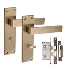 Golden Grace 1 Pair Victorian Delta Bathroom Door Handle Antique Brass Metal Mortise Lock Set with Fixing Screws - 150mm x 40mm