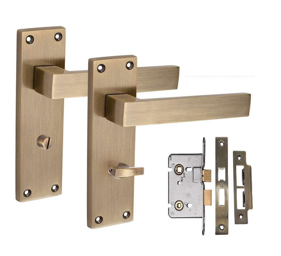 image 1 of Golden Grace 1 Pair Victorian Delta Bathroom Door Handle Antique Brass Metal Mortise Lock Set with Fixing Screws - 150mm x 40mm