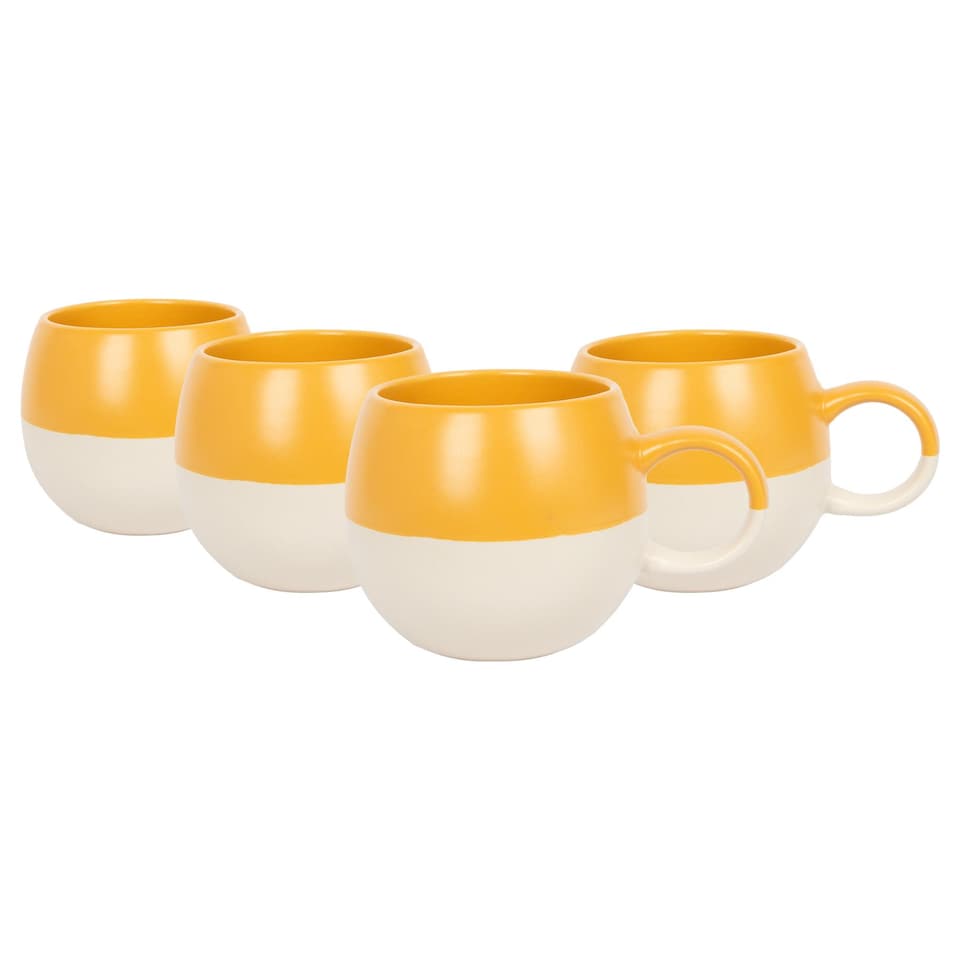 image 1 of Nicola Spring Dipped Stoneware Sphere Mugs - 340ml - Mustard - Pack of 4 | Yellow | Mustard