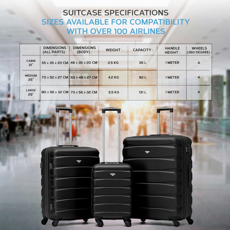 image 1 of Flight Knight 25" 4 Wheel ABS Hard Case Medium Suitcase 100+ Airlines Approved - easyJet, British Airways, Ryanair, Jet2, Emirates & Many More - Check-in | Black | Medium