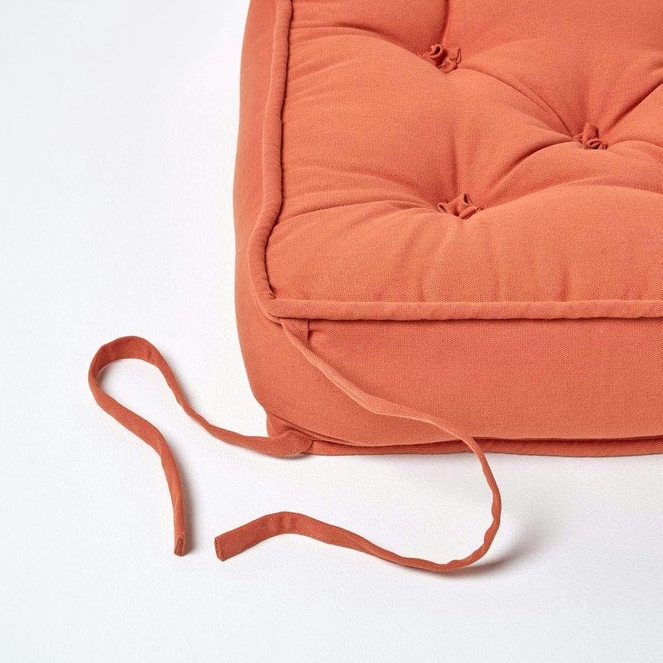 image 1 of Homescapes Terracotta Cotton Dining Chair Booster Cushion Orange