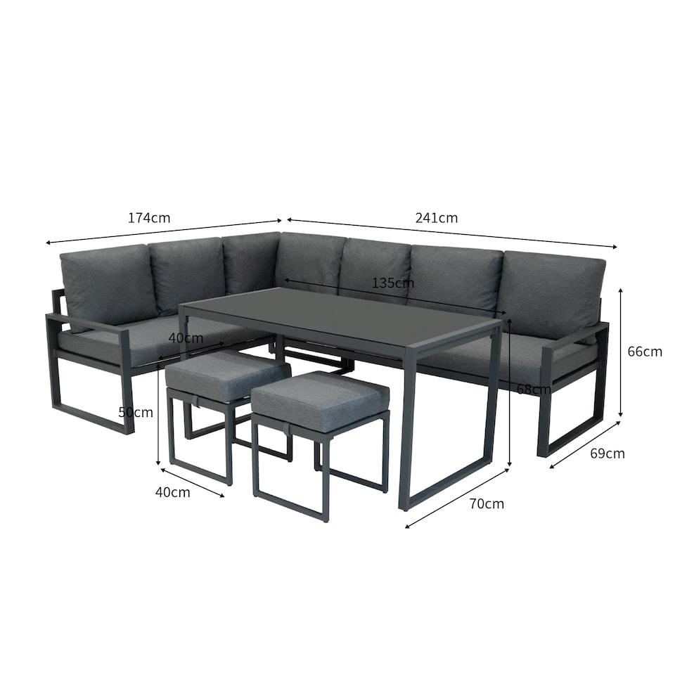 image 1 of Aluminium Corner Sofa Set With Black Rattan Storage Box - Anthracite Grey