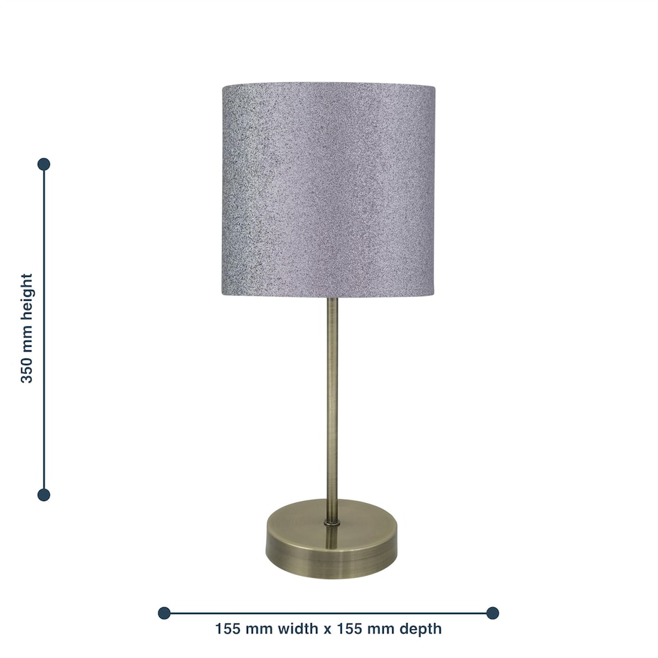 image 1 of Set of 2 Antique Brass Stick Table Lamps with Grey Glitter Shades