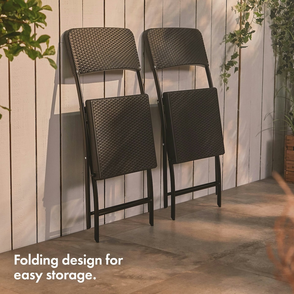 image 1 of VonHaus Set of Folding Rattan Effect Garden Chairs