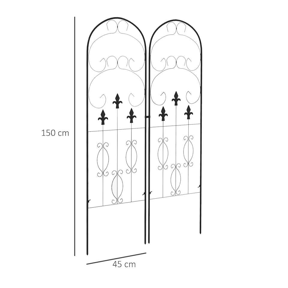 image 1 of Outsunny Set of 2 Metal Trellis for Climbing Plants, Scrolls Design, 45 x 150cm