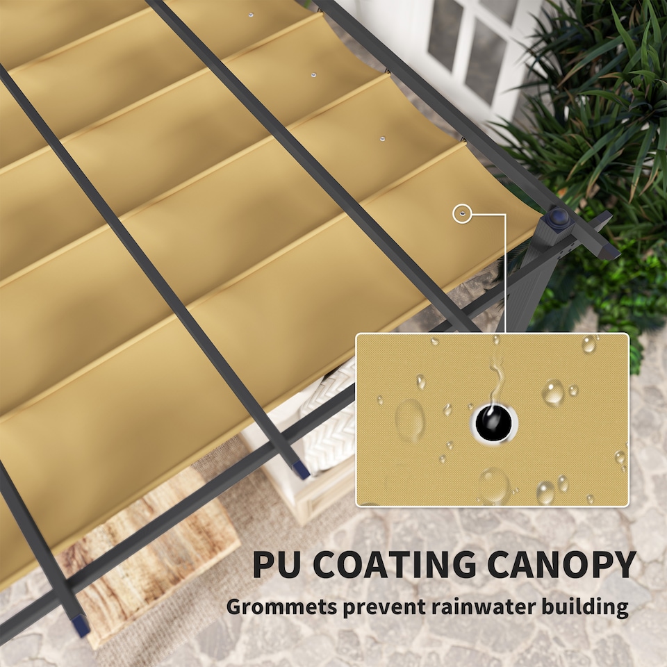 image 1 of Outsunny 3 x 3m Pergola with Retractable Roof, Aluminium Frame Garden Gazebo Canopy Outdoor Sun Shade Shelter for Grill, Patio, Deck, Khaki