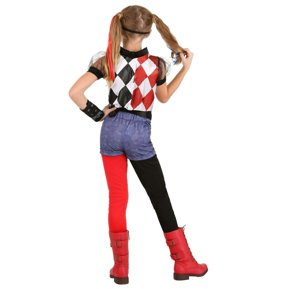 image 1 of DC Super Hero Girls Childrens/Kids Deluxe Harley Quinn Costume - Red/Black/White - L L