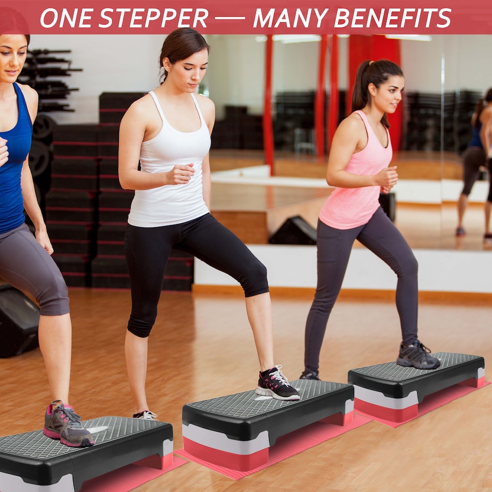 image 1 of Aerobic Stepper Yoga Step Board Gym Fitness Exercise Cardio Adjustable Blocks Red