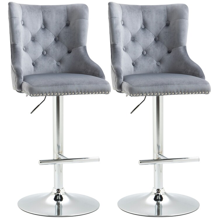Homcom Adjustable Bar Stools Set Of 2, Swivel Bar Chairs W/ Back