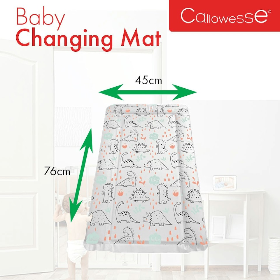 image 1 of Callowesse Changing Mat Deluxe Waterproof with Raised Edges – Hello Dino | Multi