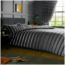VELVETIO Oscar Stripe Duvet Cover Set Reversible Polycotton Easy Care Beddings Grey | Super King