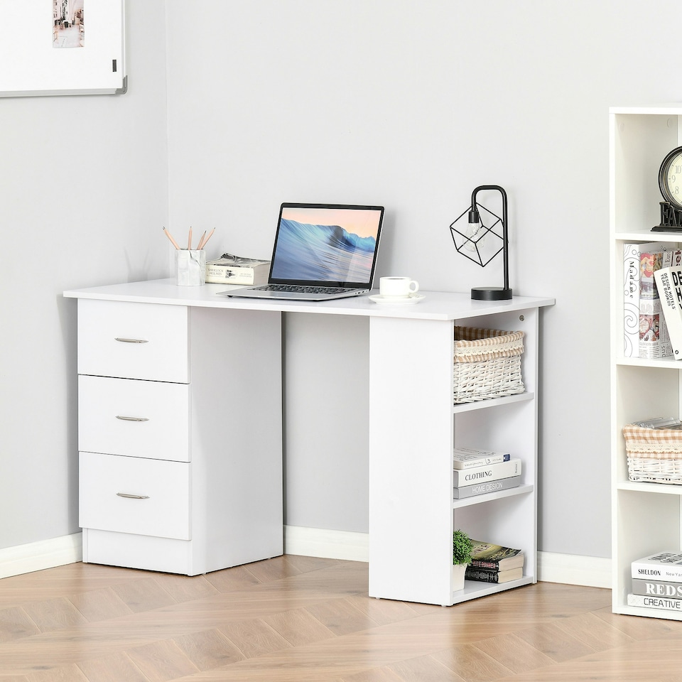 image 1 of HOMCOM 120cm Computer Desk PC Table Workstation with 3 Shelf & Drawers