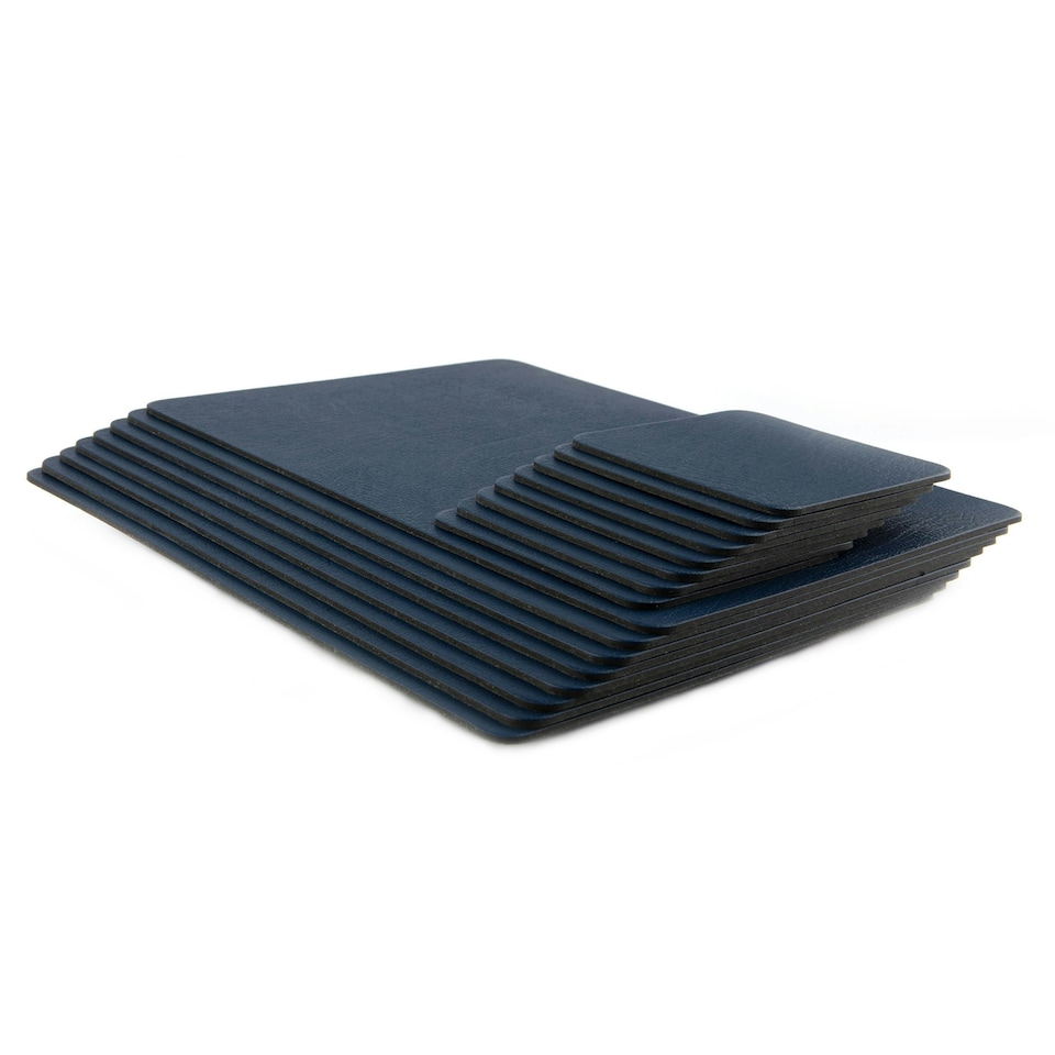image 1 of Lara-May Set of 8 Royal Blue Recycled Leather Placemats & 8 Leather Coasters Blue