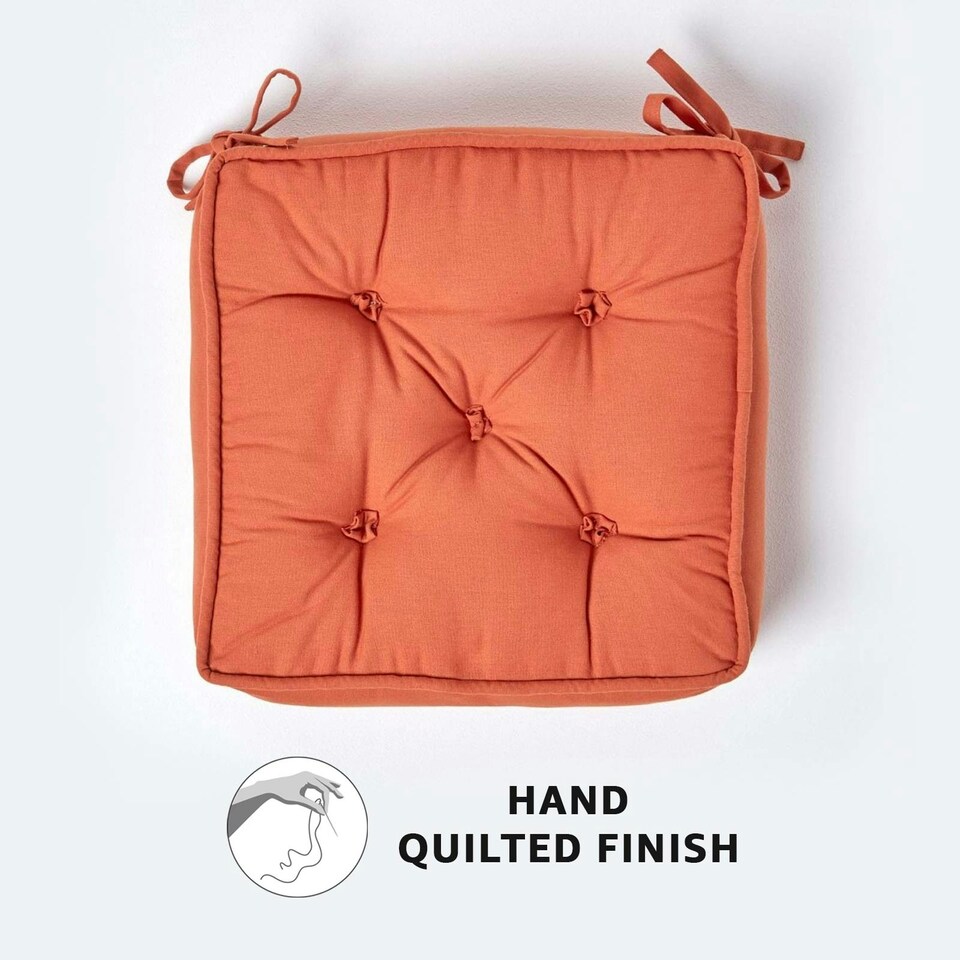image 1 of Homescapes Terracotta Cotton Dining Chair Booster Cushion Orange