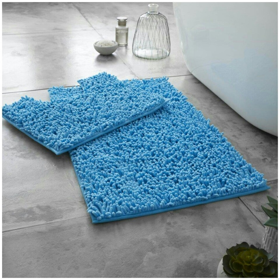 image 1 of VELVETIO Loop Bath Set Anti Slip Water Absorbent Soft Bathroom Rugs Blue | Turquoise