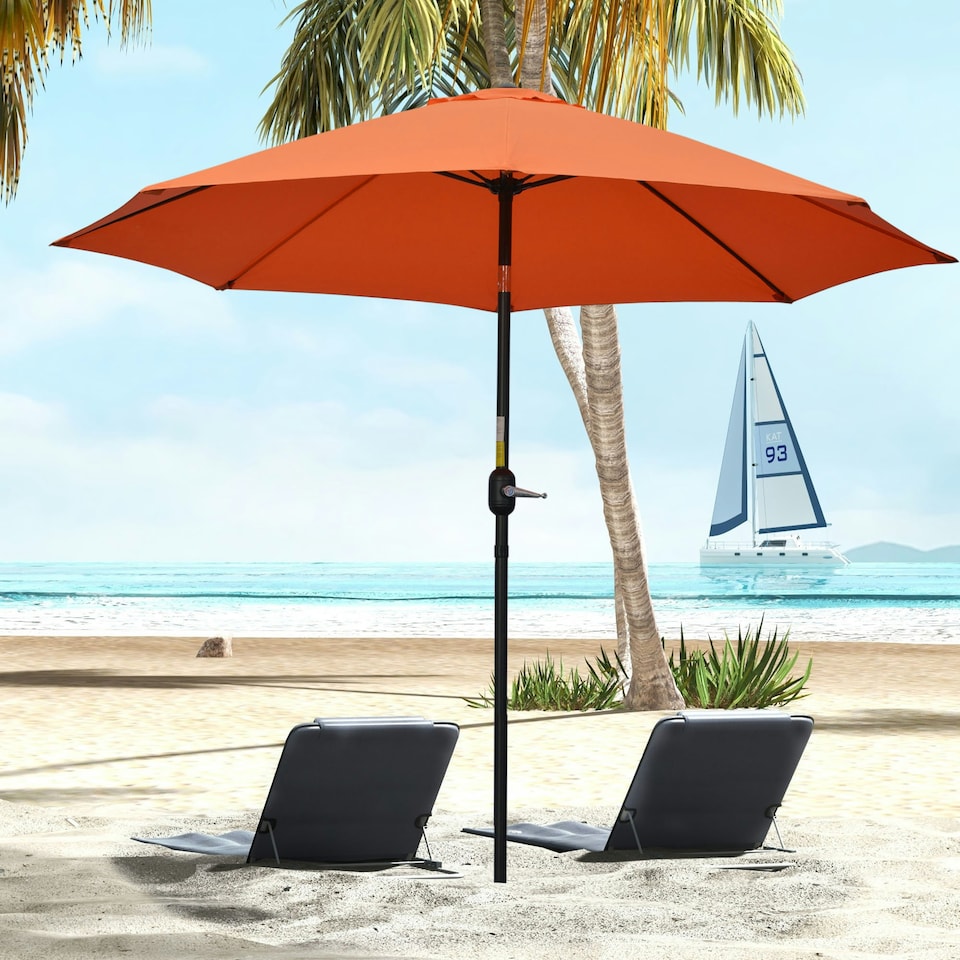 image 1 of Outsunny 2.6M Patio Umbrella Outdoor Sunshade Canopy w/ Tilt and Crank Orange