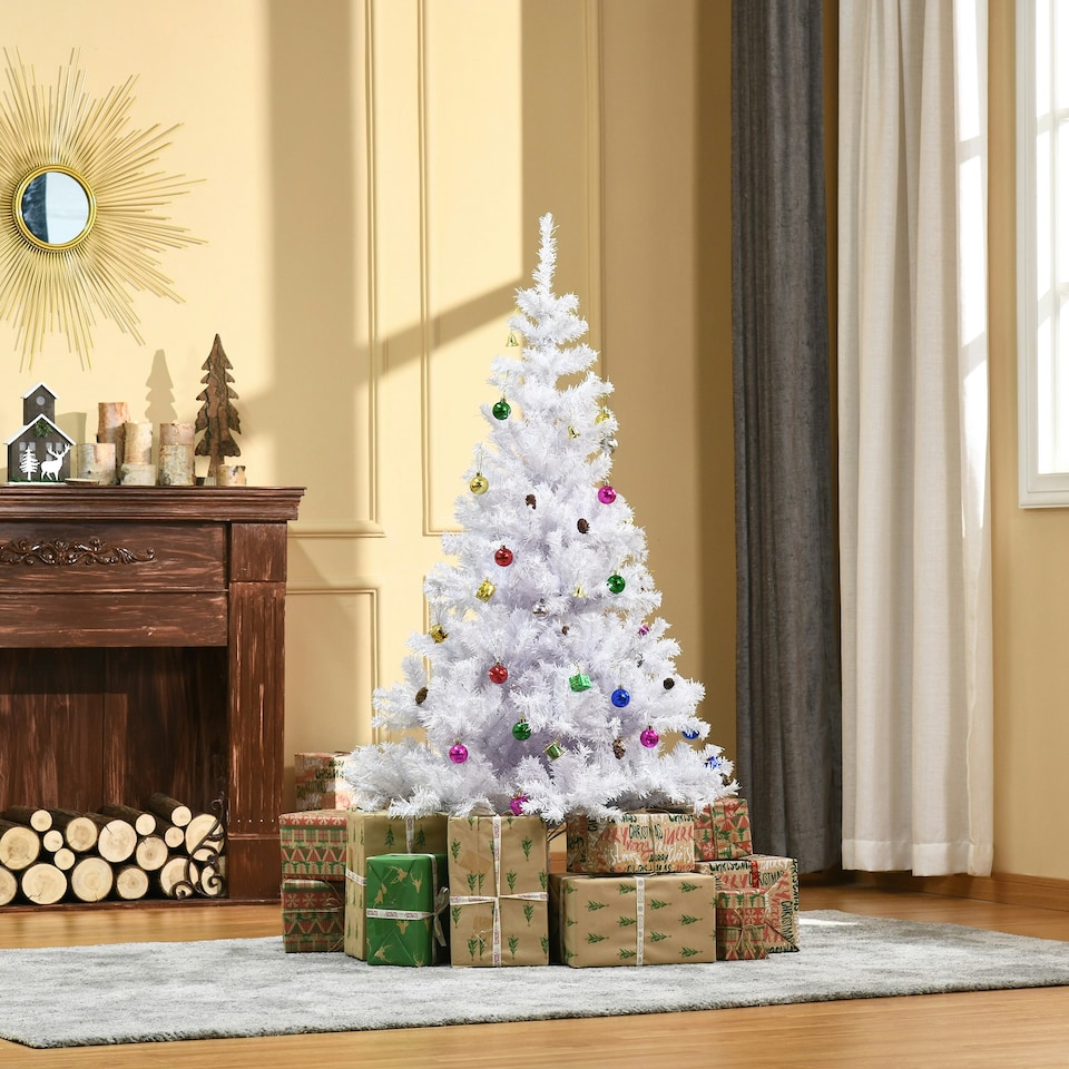 image 1 of HOMCOM 5ft Snow Artificial Christmas Tree w/ Metal Stand Decorations Home White