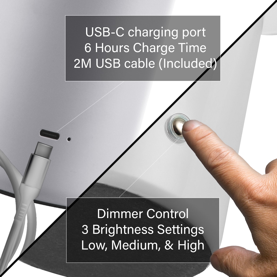 image 1 of Modern Rechargeable Mushroom Table Lamp in Mat White with Touch Dimmer Button | White