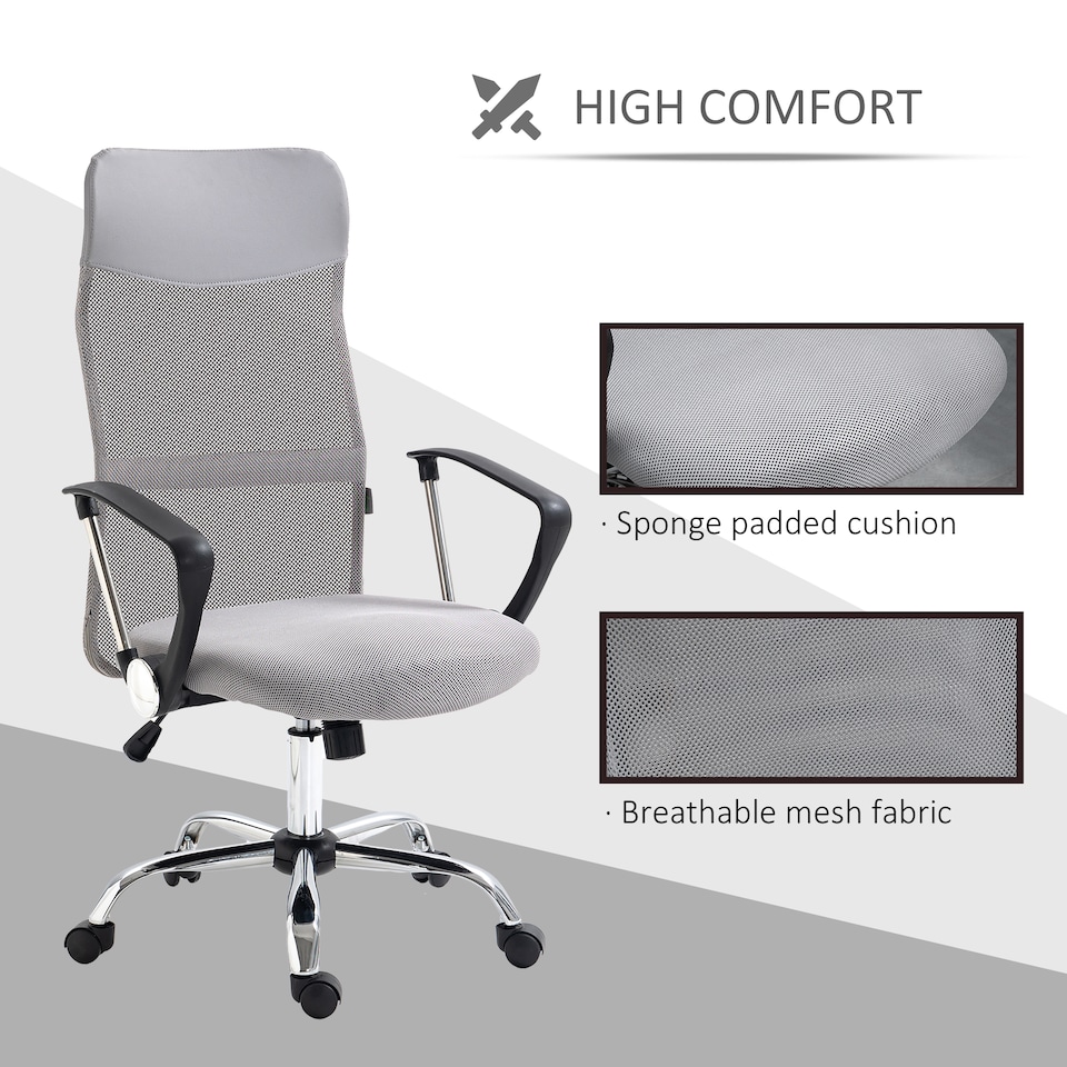 image 1 of HOMCOM Mesh Office Chair, High Back Computer Desk Chair, Swivel Chair with Height Adjustable, for Home, Light Grey