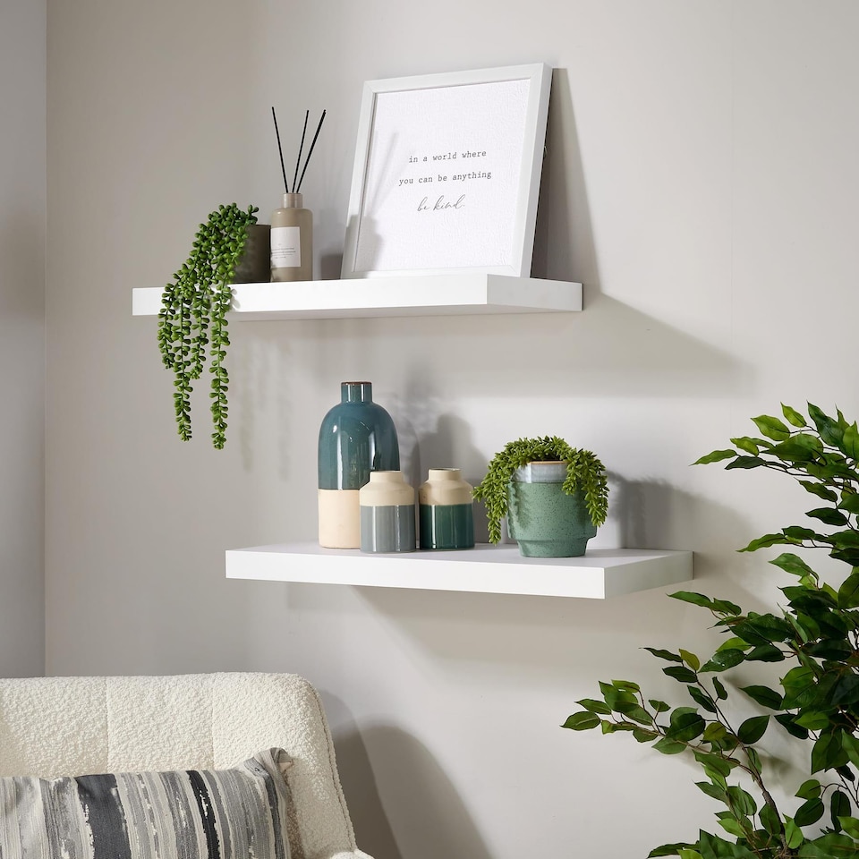 image 1 of Floating Storage Shelf Wall Mounted Wooden CD DVD Book Shelves Home Living Room | White