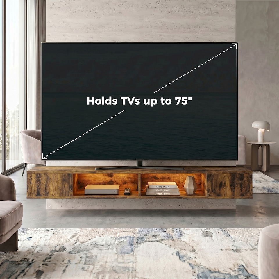 image 1 of HOMCOM TV Stand with RGB LED Lights for 75-Inch TV