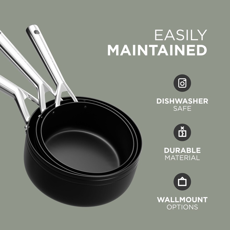 image 1 of DMD 3-Piece Sauce Pan Set with Lids (16/18/20cm Saucepans) Non-Stick, Stainless Steel Handles | Black | 3-Piece