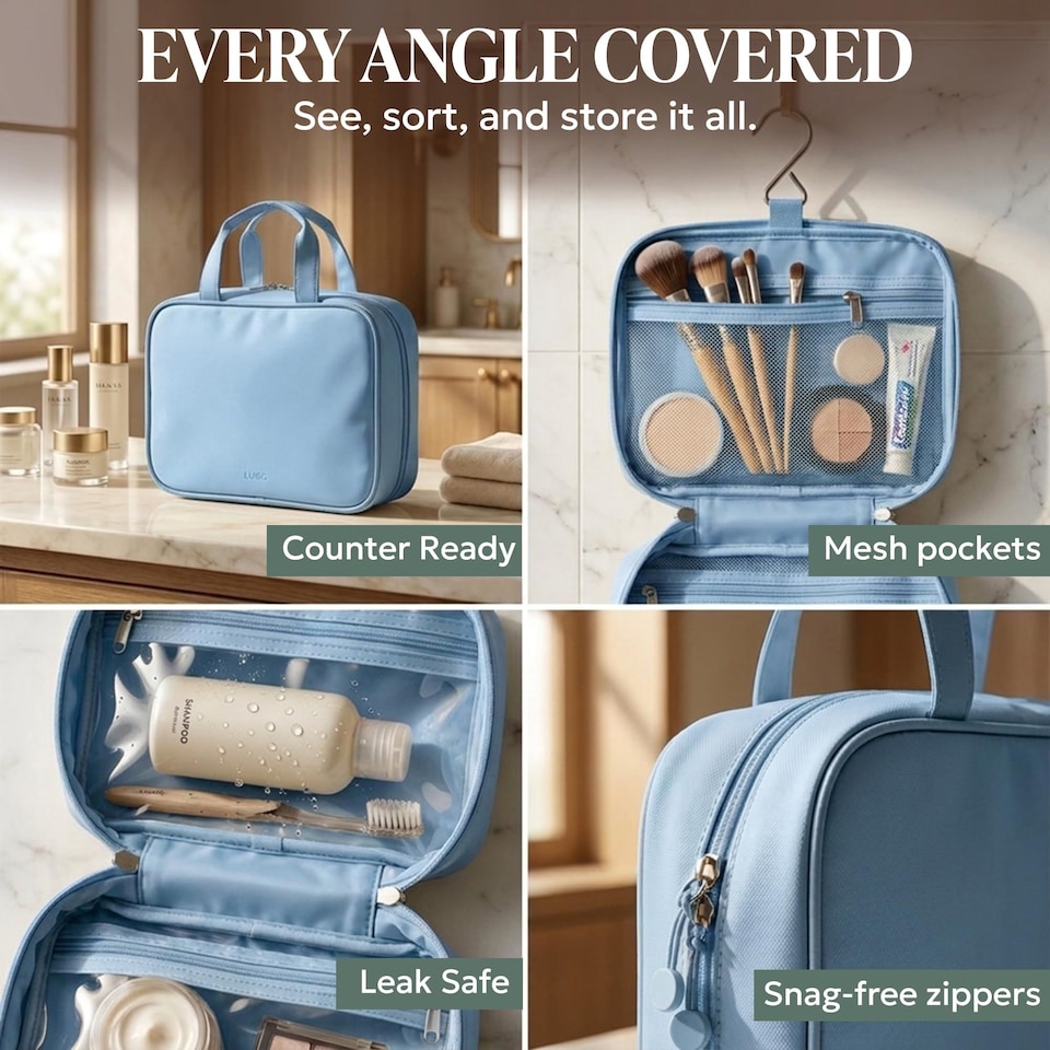image 1 of Lugg Hanging Toiletry Bag Waterproof Travel Organiser with 360 Swivel Hook