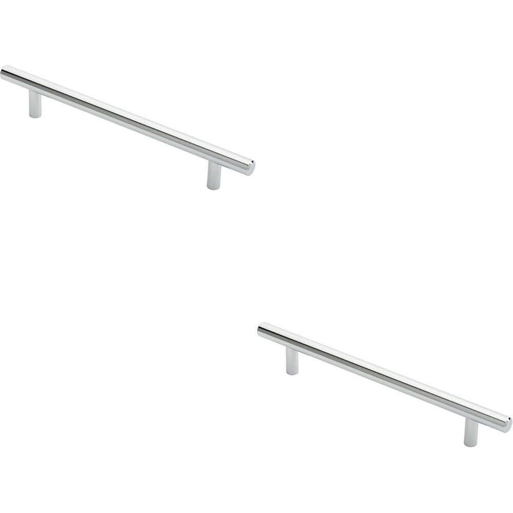 Loops 2x Round T Bar Cabinet Pull Handle 220 x 12mm 160mm Fixing Centres Chrome