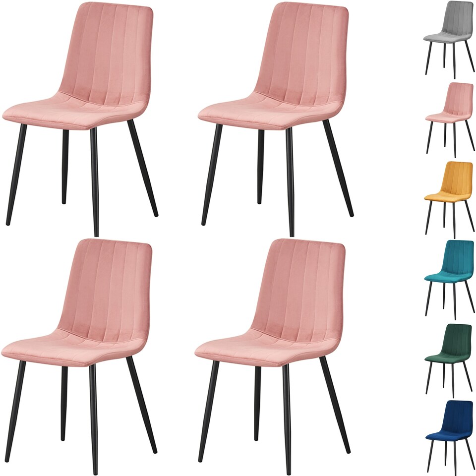 image 1 of Set of 4 Chairs Milan Velvet Dining Chairs with Sturdy Metal Legs - Kitchen, Living Room & Reception Chairs with Backrest and Padded Seat | Blue | One Size