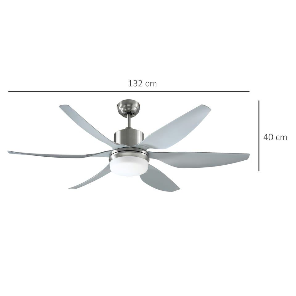 image 1 of HOMCOM Reversible Ceiling Fan w/ Light, 6 Blades Indoor LED Lighting Fan, Silver