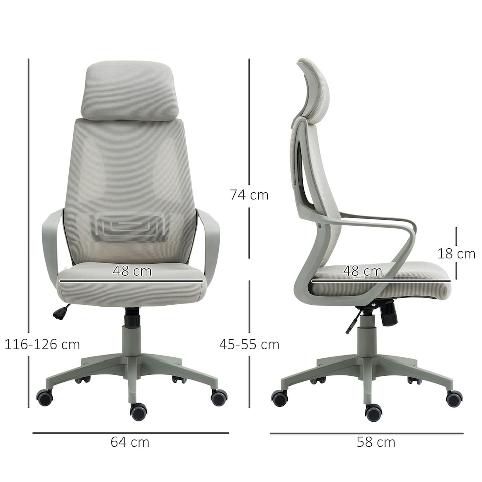 image 1 of Vinsetto Mesh Back Office Chair w/ Adjustable Height Padded Headrest Grey