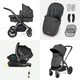 image 5 of Stomp Luxe 12pc Travel System with Stratus i-Size Car Seat & ISOFIX Base, Carrycot, Reversible Seat, Rain Cover & More (Black/Charcoal Grey/Black)