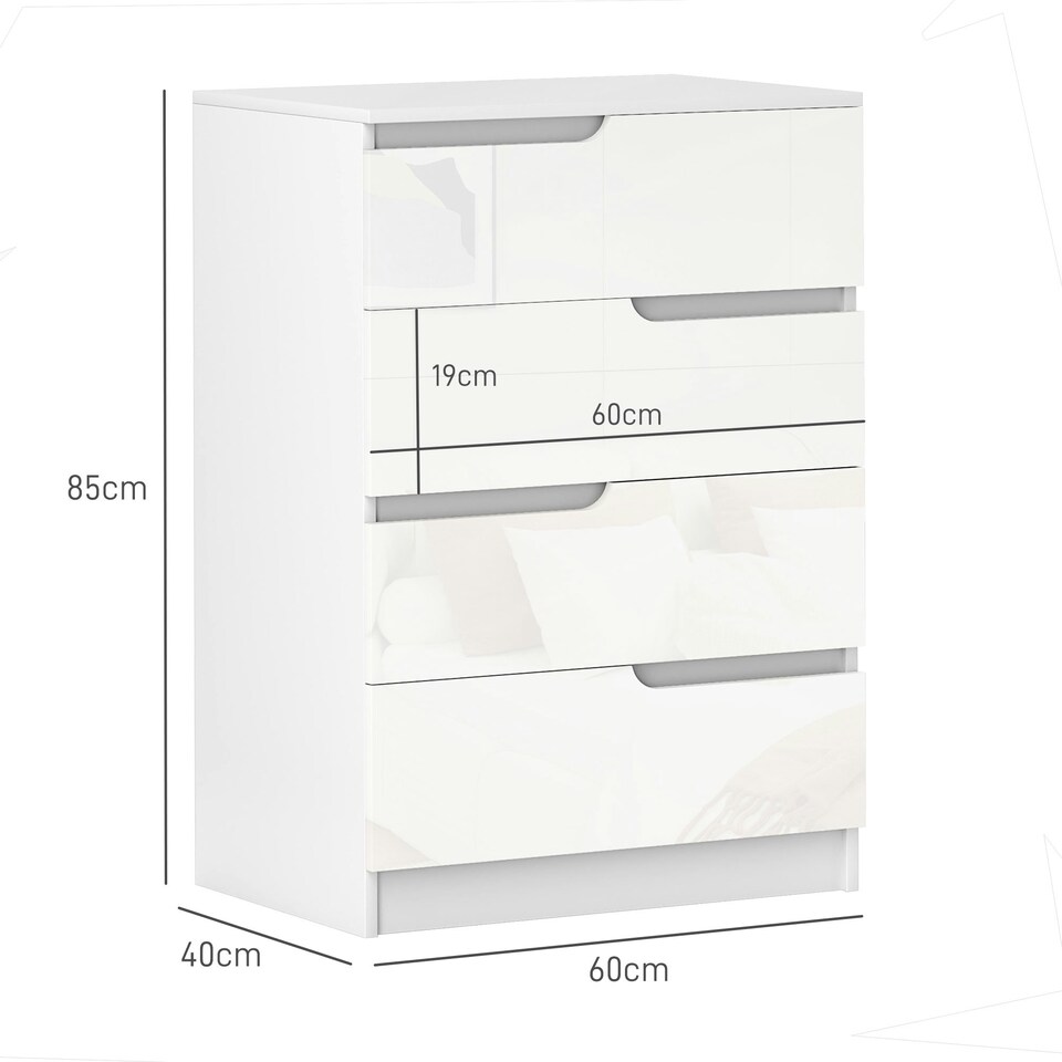 image 1 of HOMCOM 4 Drawer Chest of Drawers for Bedroom, 60 x 40 x 85cm, White