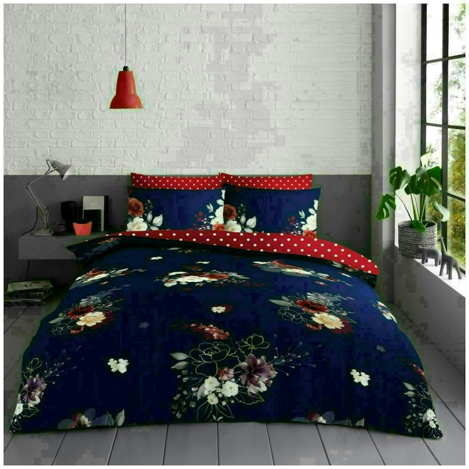 image 1 of Eden Floral Printed Duvet Cover Set Reversible Polycotton Beddings Multi | King