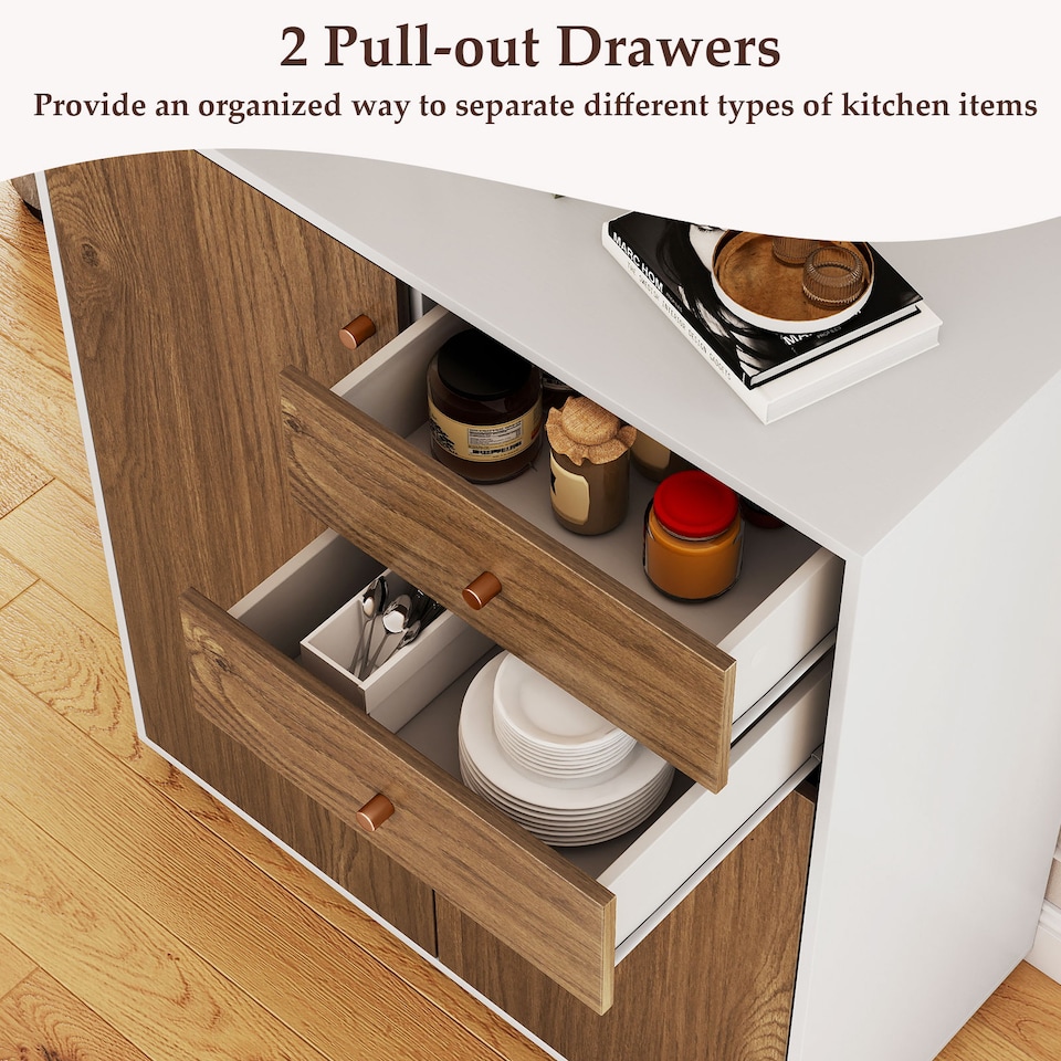 image 1 of COSTWAY Kitchen Sideboard Buffet Cabinet Coffee Bar Cabinet 2 Drawers Natural