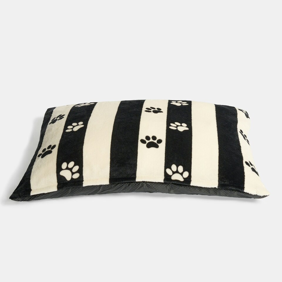 image 1 of OHS Dog Paw Print Soft Plush Plump Cosy Autumn Pumpkin Stripe Leopard Pet Bed Cushion, 80x60cm Multi | Mono - Stripe | L