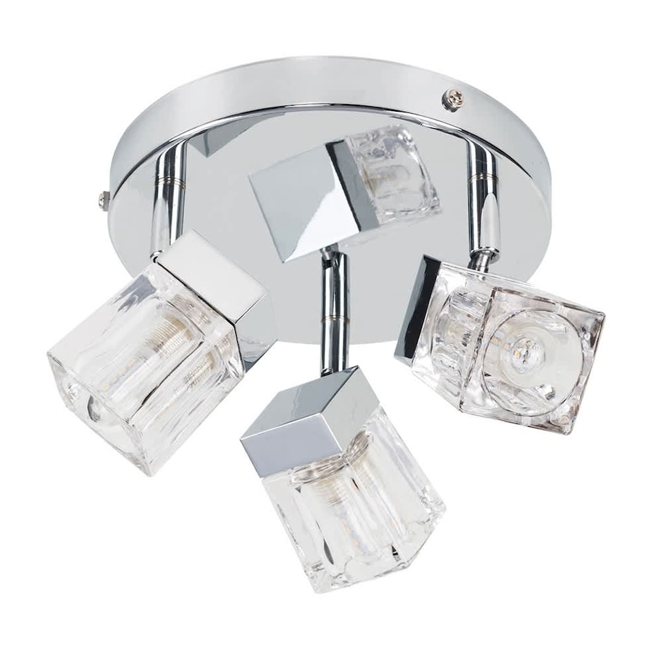 image 1 of ValueLights ValueLights Ritz Ice Cube Chrome IP44 Bathroom 3 Way Flush Ceiling Light & Bulbs | Chrome