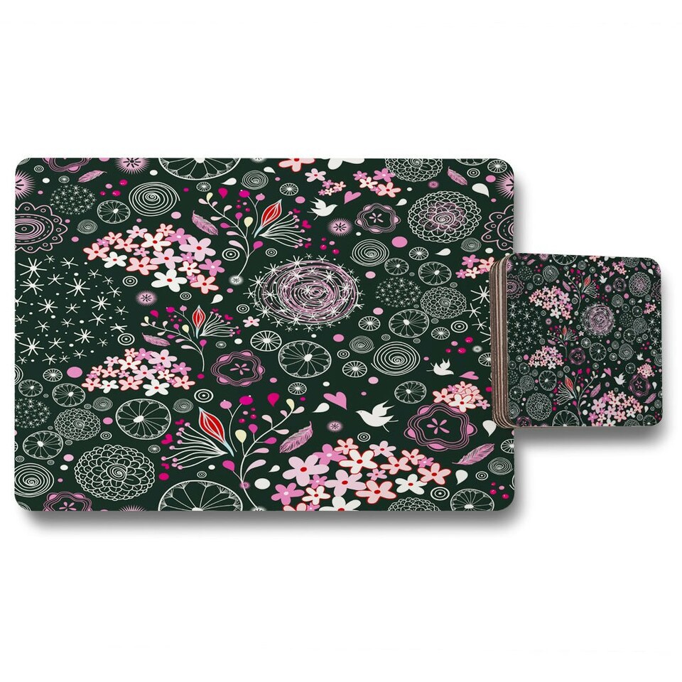 Different Flowers, Shapes & Birds (Placemat & Coaster Set)